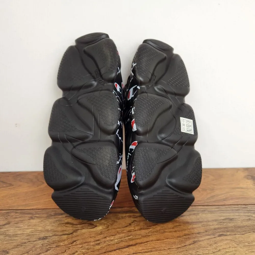 New Champion Super Meloso Warped Slides Black White Mens Sz 7 Closed Toe Slip on